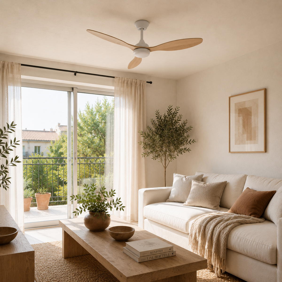 Ventilador de Techo Decovea Terral — Perfil Bajo con Luz LED · Interior y Exterior Cubierto