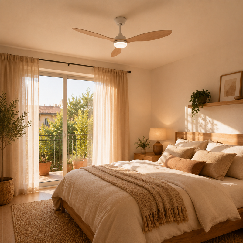 Ventilador de Techo Decovea Terral — Perfil Bajo con Luz LED · Interior y Exterior Cubierto